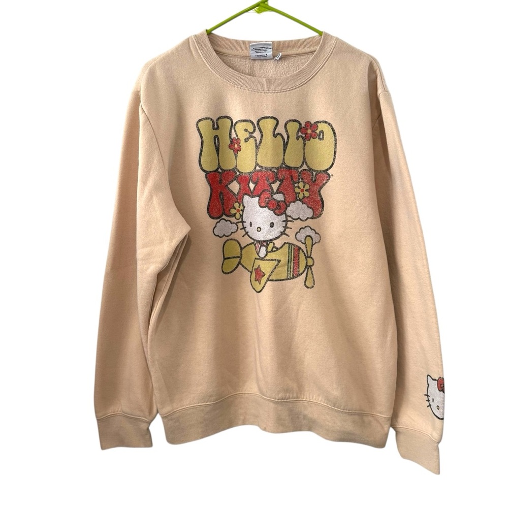 Sanrio Hello Kitty Large Beige Oversized Graphic Crewneck Sweatshirt Long Sleeve